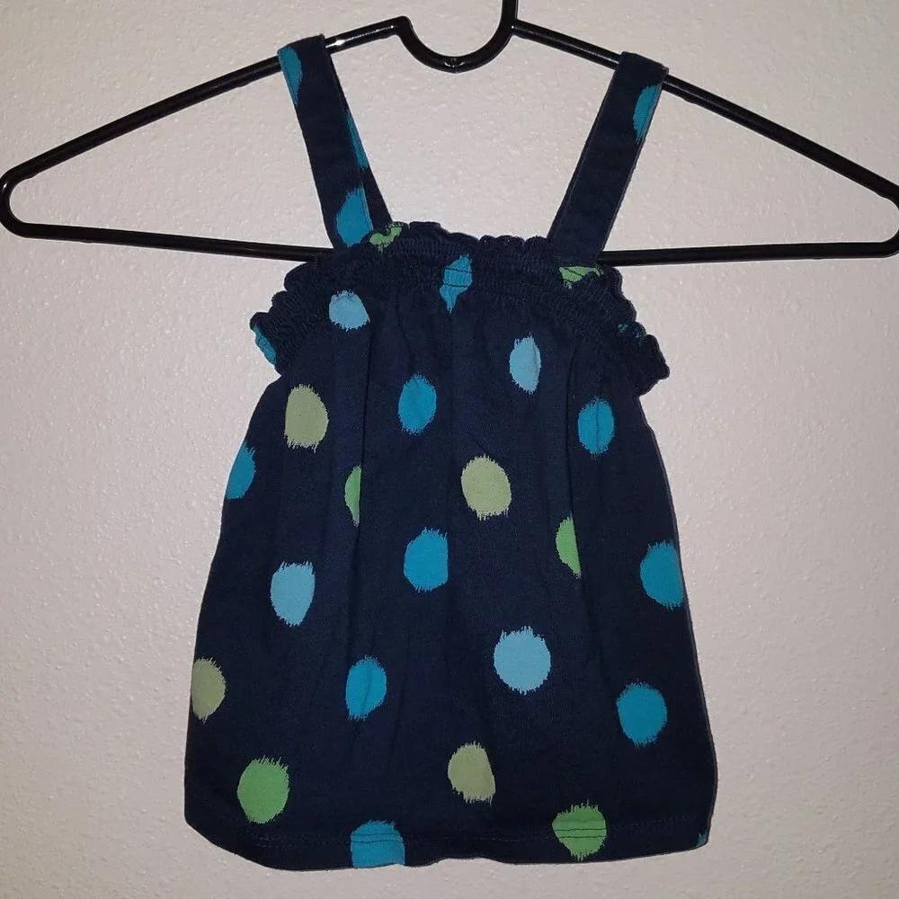 Old Navy Baby Girl Dress Navy Blue Green Polka Dots 12-18 Months Sleeveless